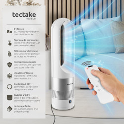 tectake® Ventilateur Colonne Ventilateur Silencieux & Oscillant 80°, 8 Vitesses Minuterie avec Télécommande Ecran LED Ventilateu
