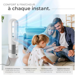 tectake® Ventilateur Colonne Ventilateur Silencieux & Oscillant 80°, 8 Vitesses Minuterie avec Télécommande Ecran LED Ventilateu