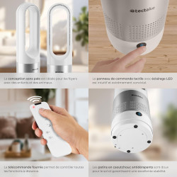 tectake® Ventilateur Colonne Ventilateur Silencieux & Oscillant 80°, 8 Vitesses Minuterie avec Télécommande Ecran LED Ventilateu