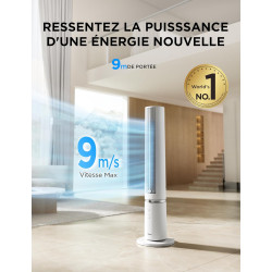 Midea Ventilateur Tour Blanc 103cm pour Chambre, Refroidissement Puissant 9m/s, Omni-Télécommande, Oscillation 90° avec Design I