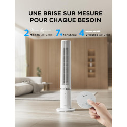 Midea Ventilateur Tour Blanc 103cm pour Chambre, Refroidissement Puissant 9m/s, Omni-Télécommande, Oscillation 90° avec Design I