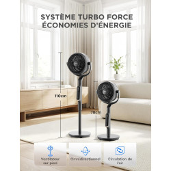 Midea Ventilateur Circulateur d'Air DC 18W, Hauteur Réglable jusqu'à 110cm, Contrôle Électronique Silencieux, Oscillation Automa