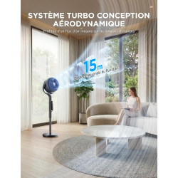 Midea Ventilateur Circulateur d'Air DC 18W, Hauteur Réglable jusqu'à 110cm, Contrôle Électronique Silencieux, Oscillation Automa