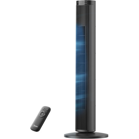 Midea Ventilateur Colonne Silencieux 45W, Tour Noir 97cm, Contrôle Électronique, Design Compact 32x32cm, Léger 3.7kg pour Chambr