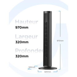 Midea Ventilateur Colonne Silencieux 45W, Tour Noir 97cm, Contrôle Électronique, Design Compact 32x32cm, Léger 3.7kg pour Chambr
