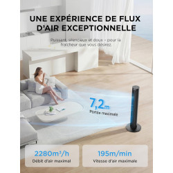 Midea Ventilateur Colonne Silencieux 45W, Tour Noir 97cm, Contrôle Électronique, Design Compact 32x32cm, Léger 3.7kg pour Chambr