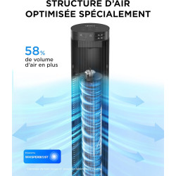 Midea Ventilateur Colonne Silencieux 45W, Tour Noir 97cm, Contrôle Électronique, Design Compact 32x32cm, Léger 3.7kg pour Chambr