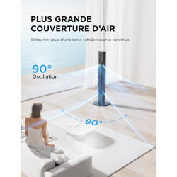 Midea Ventilateur Colonne Silencieux 45W, Tour Noir 97cm, Contrôle Électronique, Design Compact 32x32cm, Léger 3.7kg pour Chambr