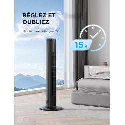 Midea Ventilateur Colonne Silencieux 45W, Tour Noir 97cm, Contrôle Électronique, Design Compact 32x32cm, Léger 3.7kg pour Chambr