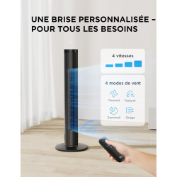 Midea Ventilateur Colonne Silencieux 45W, Tour Noir 97cm, Contrôle Électronique, Design Compact 32x32cm, Léger 3.7kg pour Chambr