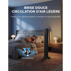 Midea Ventilateur Colonne Silencieux 45W, Tour Noir 97cm, Contrôle Électronique, Design Compact 32x32cm, Léger 3.7kg pour Chambr