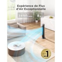 Midea Ventilateur Colonne Silencieux 32dB, Moteur DC 38W, Tour 105cm avec Contrôle Électronique, Design Compact 30x30cm, Gris Ti