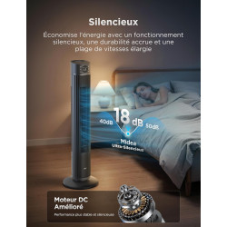 Midea Ventilateur Colonne Silencieux 32dB, Moteur DC 38W, Tour 105cm avec Contrôle Électronique, Design Compact 30x30cm, Gris Ti