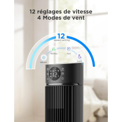 Midea Ventilateur Colonne Silencieux 32dB, Moteur DC 38W, Tour 105cm avec Contrôle Électronique, Design Compact 30x30cm, Gris Ti