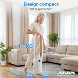 ROVSUN Ventilateur Colonne Purificateur d'Air, Ventilateur Sans Pales 110 cm, Humidification, Ions Négatifs, Stérilisation UV, 3