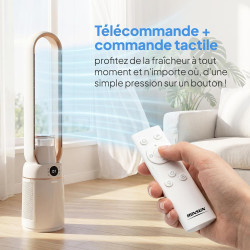 ROVSUN Ventilateur Colonne Purificateur d'Air, Ventilateur Sans Pales 110 cm, Humidification, Ions Négatifs, Stérilisation UV, 3