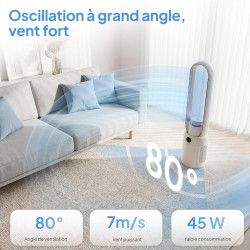 ROVSUN Ventilateur Colonne Purificateur d'Air, Ventilateur Sans Pales 110 cm, Humidification, Ions Négatifs, Stérilisation UV, 3