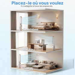 ROVSUN Ventilateur Colonne Purificateur d'Air, Ventilateur Sans Pales 110 cm, Humidification, Ions Négatifs, Stérilisation UV, 3
