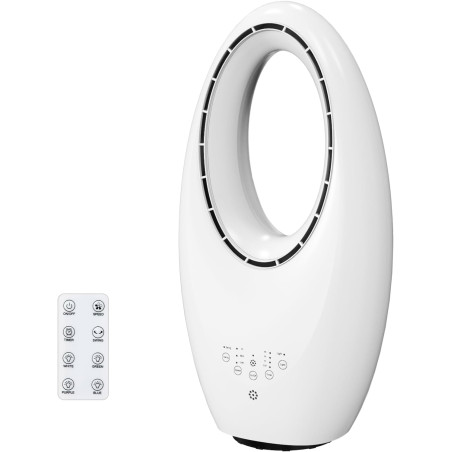 ROVSUN Ventilateur Colonne Sans Pale 55 cm, Ventilateur Tour Silencieux avec Éclairage LED 4 Couleurs, Oscillation 80°, 3 Vitess