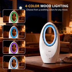 ROVSUN Ventilateur Colonne Sans Pale 55 cm, Ventilateur Tour Silencieux avec Éclairage LED 4 Couleurs, Oscillation 80°, 3 Vitess