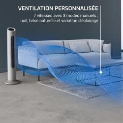 Rowenta Eole Home Ventilateur colonne, Puissant, 40 dB(A), 7 vitesses, 3 modes manuels, Ecran de contrôle LED, Timer 12 h, Oscil
