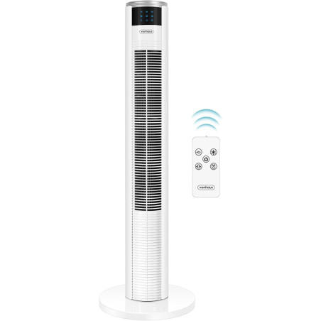 VonHaus Ventilateur tour silencieux avec télécommande 87 cm Blanc, Ventilateur Colonne Oscillation à 70 °, Ventilateur avec Mode