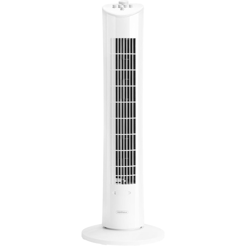 VonHaus 80 cm Ventilateur Colonne 60W Blanc, Ventilateur Sur Pied Oscillant à 70° avec 2H Minuterie, 3 Vitesses, Autonome, Venti