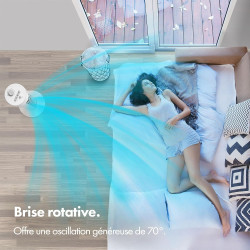 VonHaus 80 cm Ventilateur Colonne 60W Blanc, Ventilateur Sur Pied Oscillant à 70° avec 2H Minuterie, 3 Vitesses, Autonome, Venti