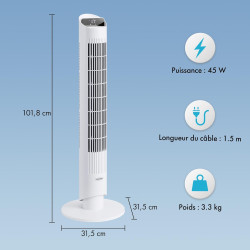 VonHaus Ventilateur Colonne 102 cm,Ventilateur Électrique sur Pied pour Refroidissement, Smart WiFi Compatible Alexa/Google Home