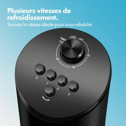 VonHaus 80 cm Ventilateur Colonne 60 W Noir, Ventilateur Sur Pied Oscillant à 70° avec 2H Minuterie, 3 Vitesses, Autonome, Venti