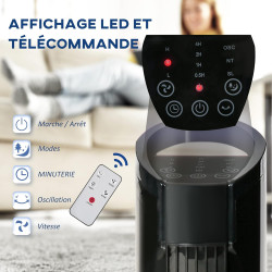 HOMCOM Ventilateur colonne silencieux 50 W, ventilateur tour pour chambre avec 3 modes 3 vitesses, télécommande, oscillant 70°, 