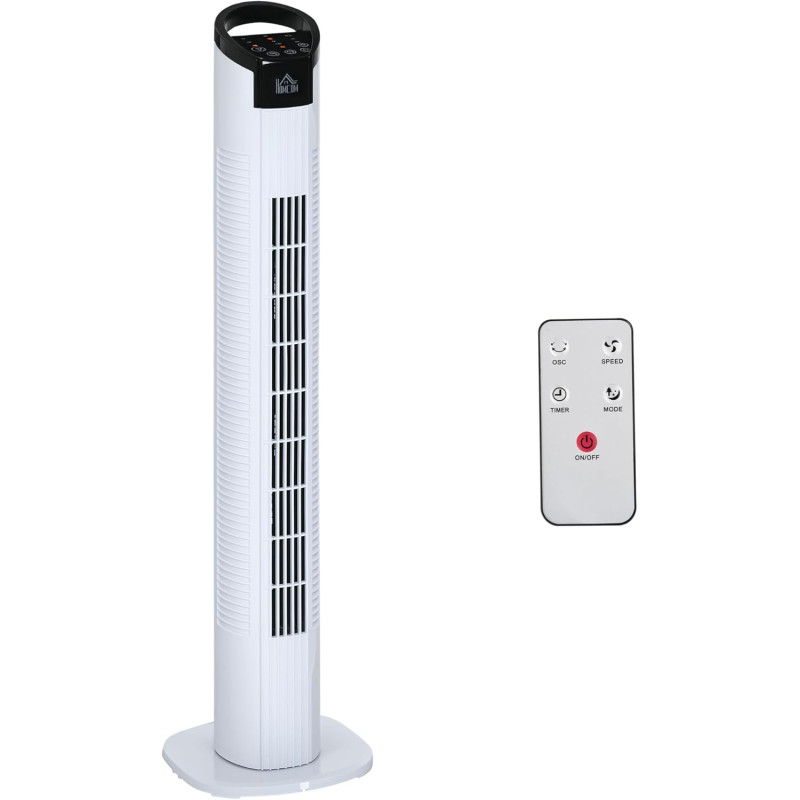 HOMCOM Ventilateur colonne silencieux 50 W, ventilateur tour pour chambre avec 3 modes 3 vitesses, télécommande, oscillant 70°, 