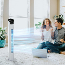 HOMCOM Ventilateur colonne silencieux 50 W, ventilateur tour pour chambre avec 3 modes 3 vitesses, télécommande, oscillant 70°, 
