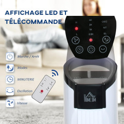 HOMCOM Ventilateur colonne silencieux 50 W, ventilateur tour pour chambre avec 3 modes 3 vitesses, télécommande, oscillant 70°, 