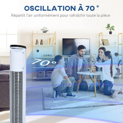 HOMCOM Ventilateur colonne silencieux 50 W, ventilateur tour pour chambre avec 3 modes 3 vitesses, télécommande, oscillant 70°, 