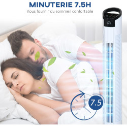 HOMCOM Ventilateur colonne silencieux 50 W, ventilateur tour pour chambre avec 3 modes 3 vitesses, télécommande, oscillant 70°, 