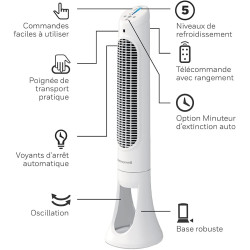 Honeywell HYF260E4 Ventilateur Tour QuietSet puissant/ultra silencieux avec télécommande
