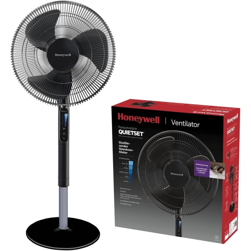 Honeywell Ventilateur oscillant sur pied Advanced QuietSet® (5 vitesses, fonction minuterie, oscillation à 70 °, hauteur réglabl