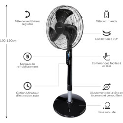 Honeywell Ventilateur oscillant sur pied Advanced QuietSet® (5 vitesses, fonction minuterie, oscillation à 70 °, hauteur réglabl