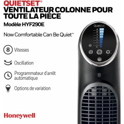 Honeywell HYF290E4 Ventilateur Tour QuietSet Puissant et Ultra Silencieux-avec télécommande-HYF290E, Noir