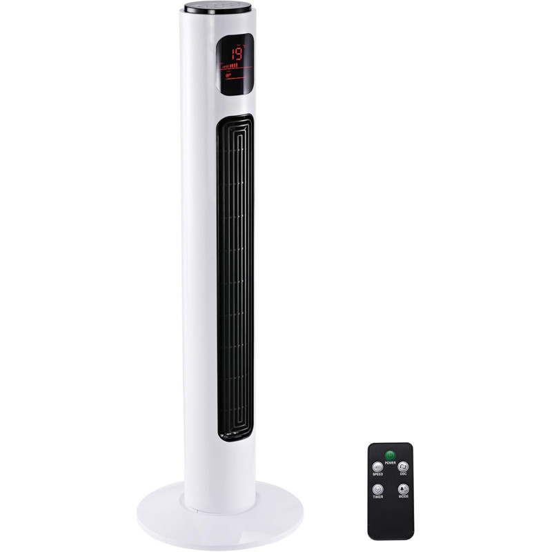 HOMCOM Ventilateur Colonne Silencieux 45 W, Ventilateur Tour pour Chambre avec 3 Modes 3 Vitesses, télécommande, oscillant 70°, 