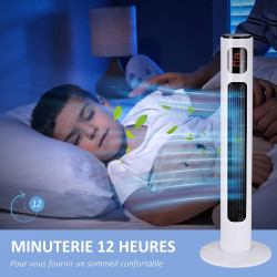 HOMCOM Ventilateur Colonne Silencieux 45 W, Ventilateur Tour pour Chambre avec 3 Modes 3 Vitesses, télécommande, oscillant 70°, 