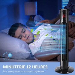 HOMCOM Ventilateur Colonne Silencieux 45 W, Ventilateur Tour pour Chambre avec 3 Modes 3 Vitesses, télécommande, oscillant 70°, 