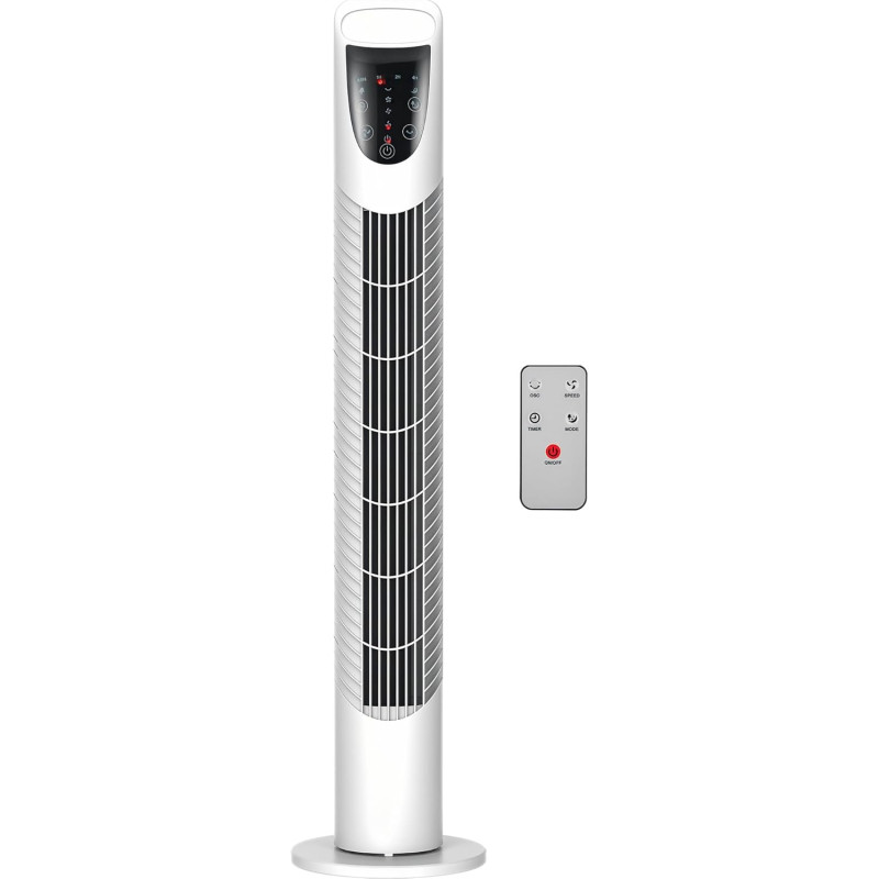 HOMCOM Ventilateur colonne silencieux 40 W, ventilateur tour pour chambre avec 3 modes 3 vitesses, télécommande, oscillant 70°, 