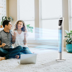 HOMCOM Ventilateur colonne silencieux 40 W, ventilateur tour pour chambre avec 3 modes 3 vitesses, télécommande, oscillant 70°, 