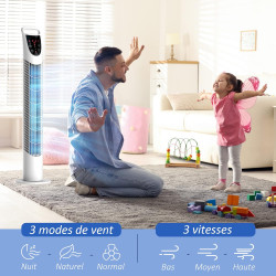 HOMCOM Ventilateur colonne silencieux 40 W, ventilateur tour pour chambre avec 3 modes 3 vitesses, télécommande, oscillant 70°, 