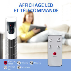 HOMCOM Ventilateur colonne silencieux 40 W, ventilateur tour pour chambre avec 3 modes 3 vitesses, télécommande, oscillant 70°, 