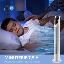 HOMCOM Ventilateur colonne silencieux 40 W, ventilateur tour pour chambre avec 3 modes 3 vitesses, télécommande, oscillant 70°, 