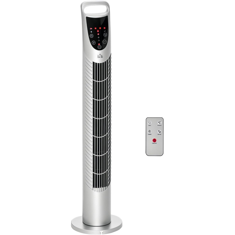 HOMCOM Ventilateur colonne silencieux 40 W, ventilateur tour pour chambre avec 3 modes 3 vitesses, télécommande, oscillant 70°, 