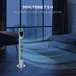 HOMCOM Ventilateur colonne silencieux 40 W, ventilateur tour pour chambre avec 3 modes 3 vitesses, télécommande, oscillant 70°, 